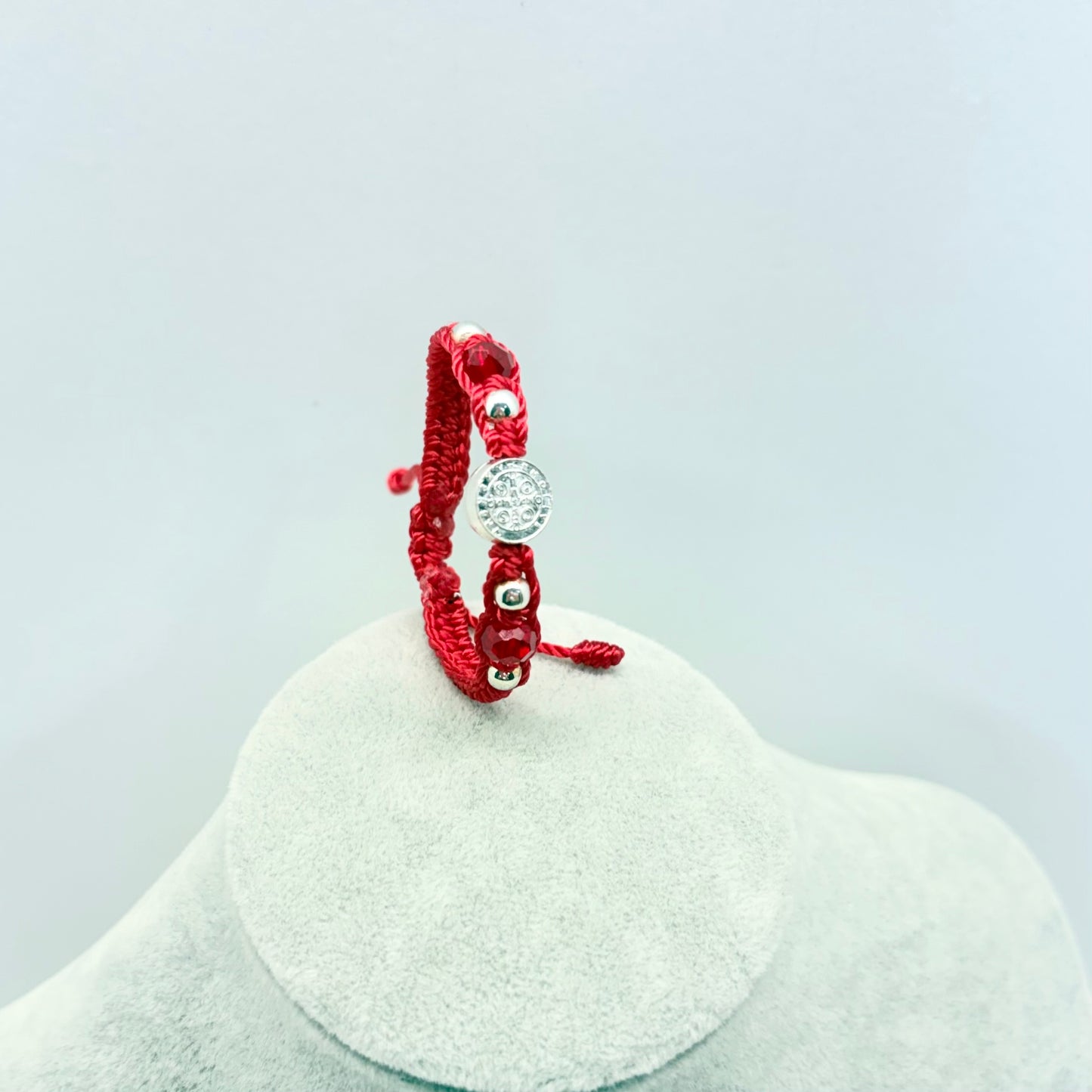Red St. Benedict Baby Bracelet – Crystal Beaded Adjustable Nylon Bracelet