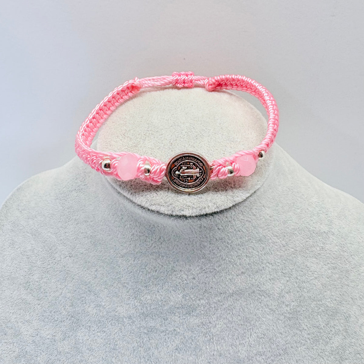 pink-st-benedict-bracelet-display-beaded-catholic-bracelet