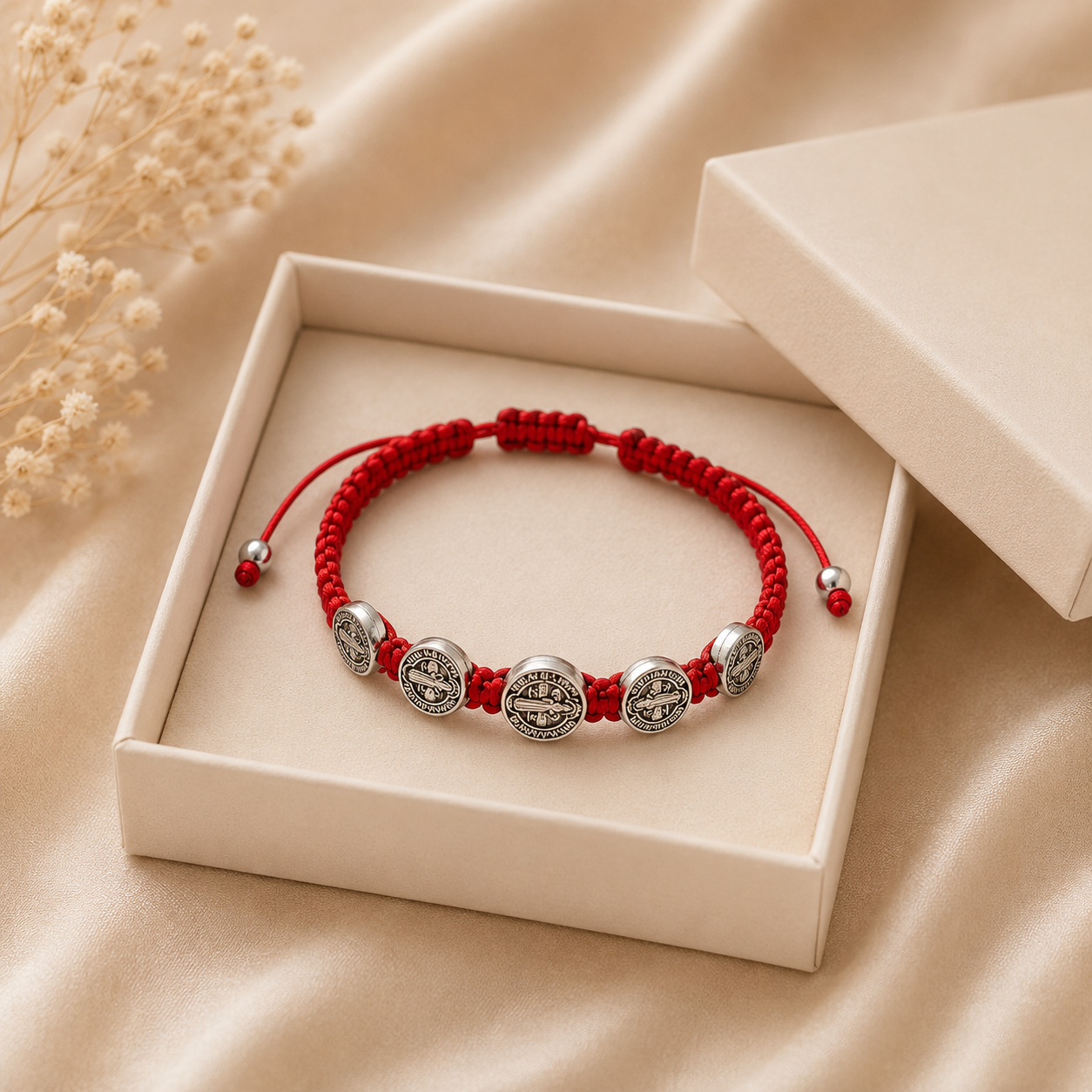 Red St. Benedict Bracelet with 5 Silver Medals
