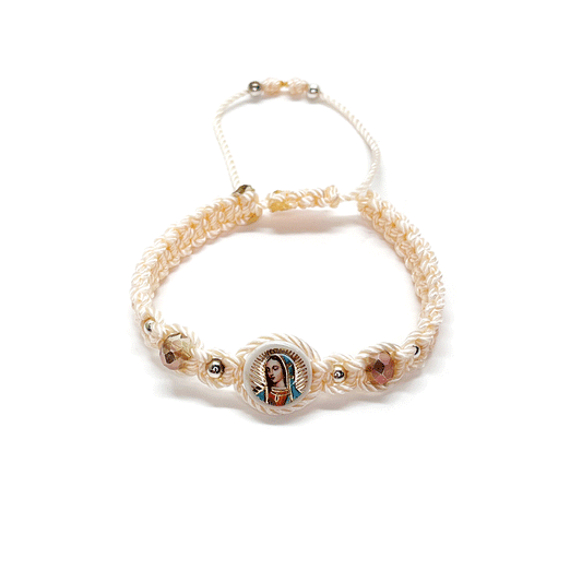 Our Lady of Guadalupe Bracelet Woven Beige (Adult Adjustable)