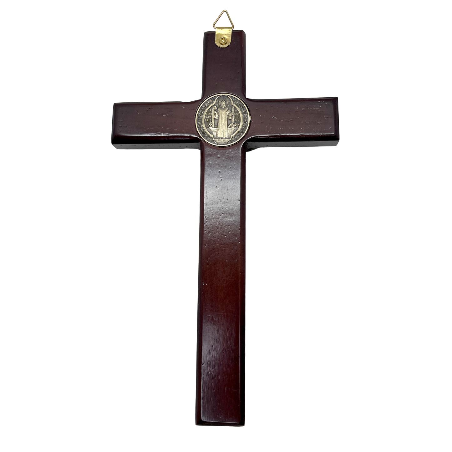 Wooden Cross Golden St Benedict Medal