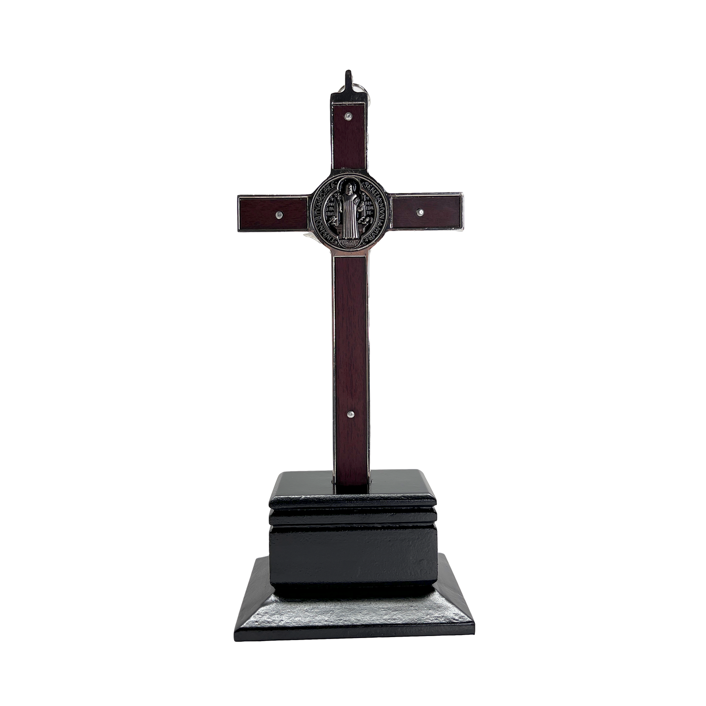 St Benedict Medal Woodgraine Crucifix with Base