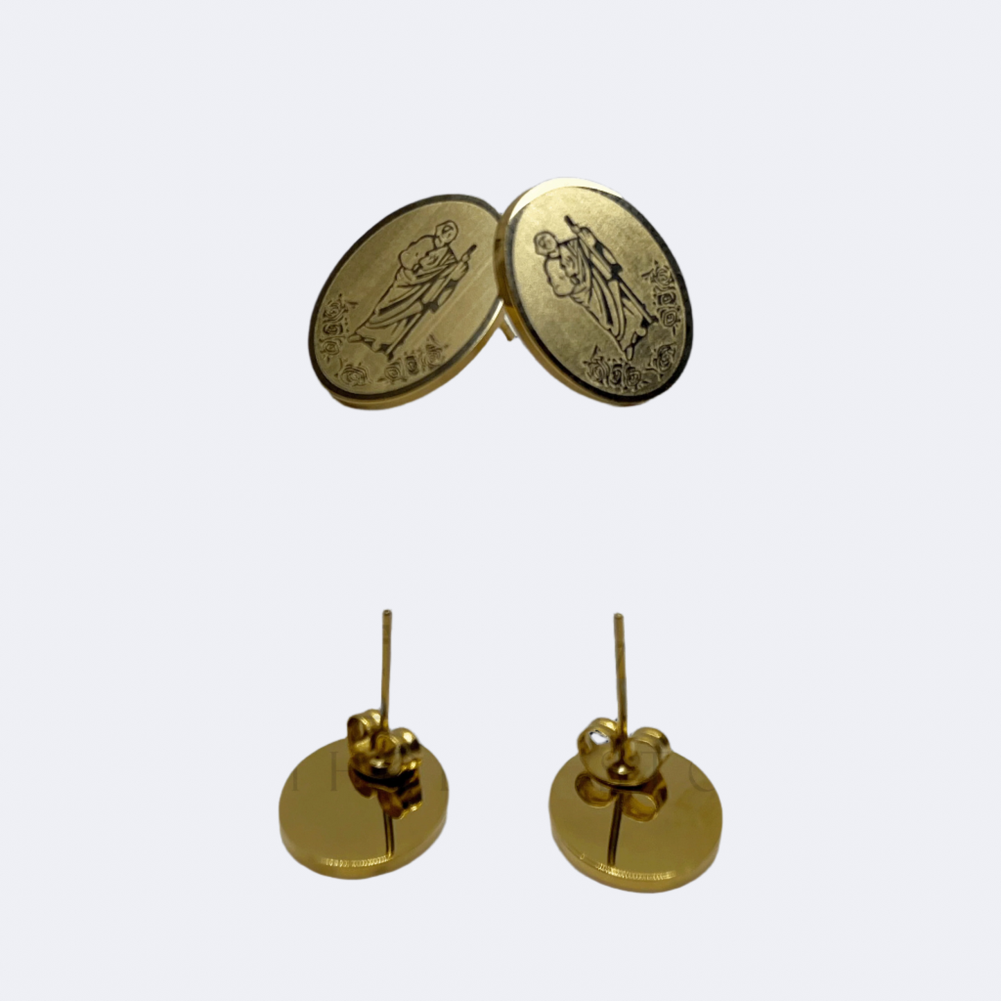 St. Jude Necklace with Earrings in stainless steel, displayed to highlight the elegant and detailed design of the pendant and matching earrings