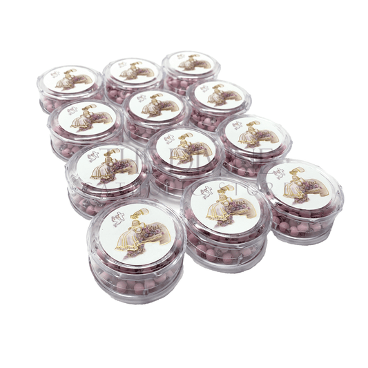 View off all Pink Baby Girl Baptism Rosaries – 12-Pack Favor Set.