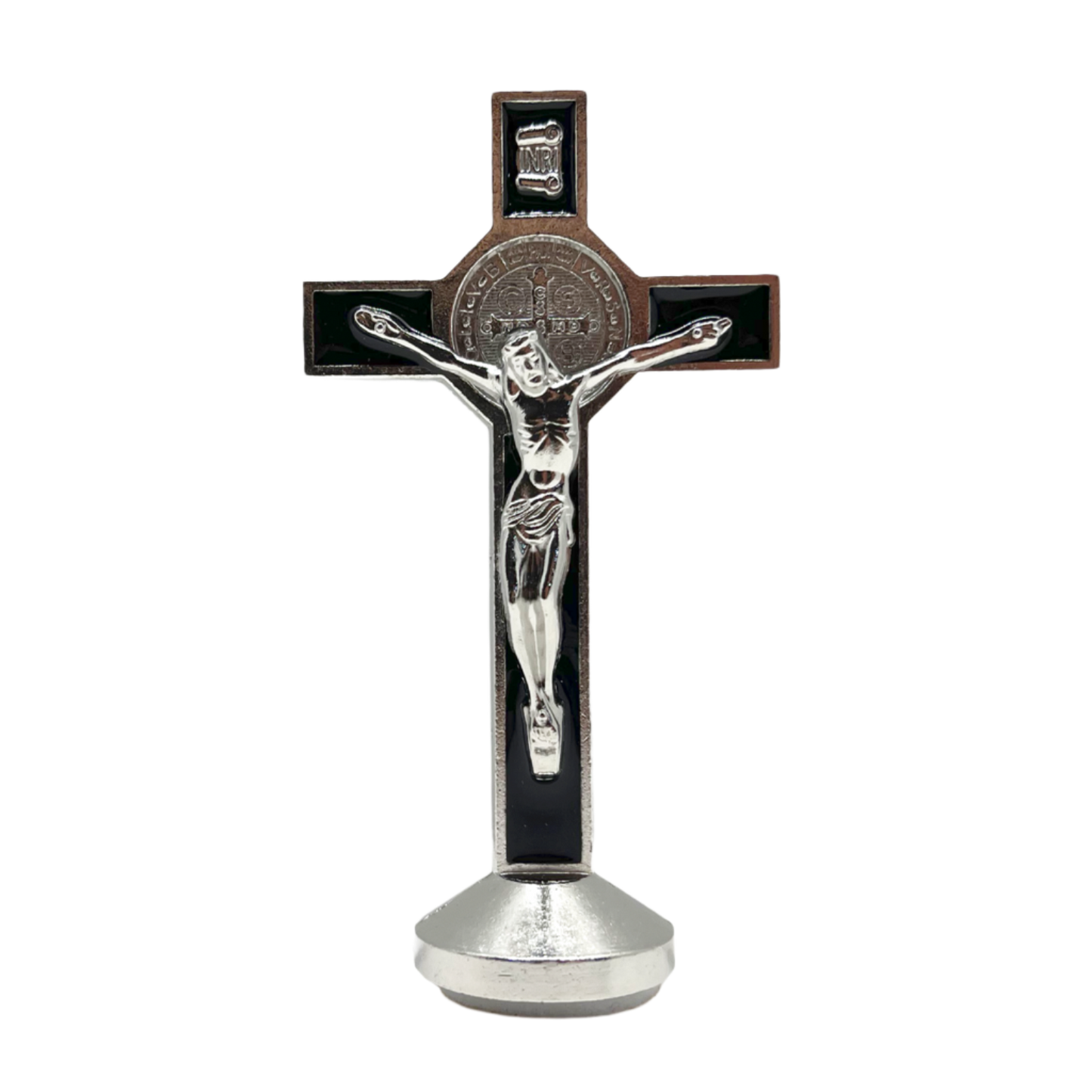 Black St. Benedict Car Cross – 3" Crucifix for Dashboard