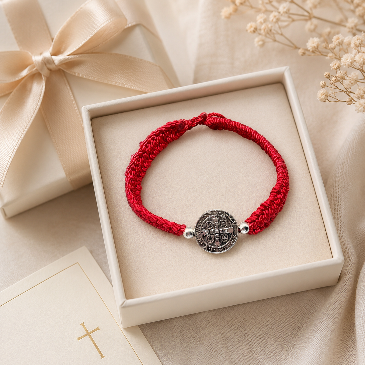 Red St. Benedict Bracelet with Silver Bead Accents