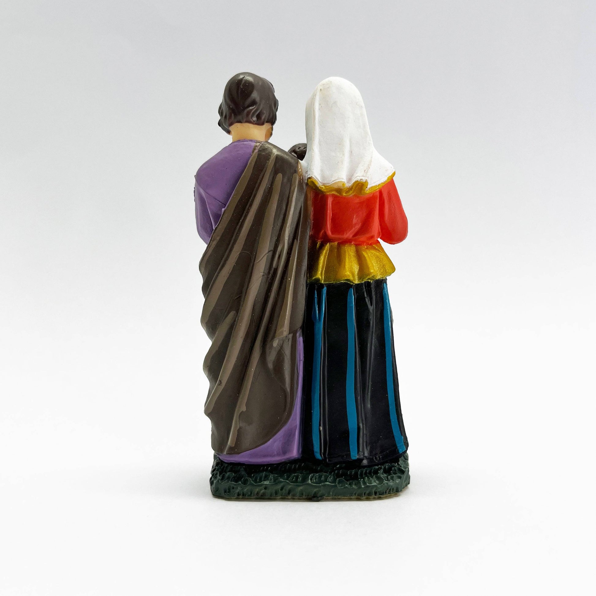 Back view of 3 inch Holy Family statue Mary Joseph and Baby Jesus miniature Catholic figurine