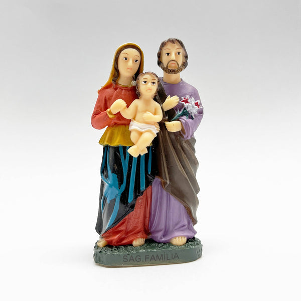 3 inch Holy Family statue of Mary Joseph and Baby Jesus resin Catholic figurine front view