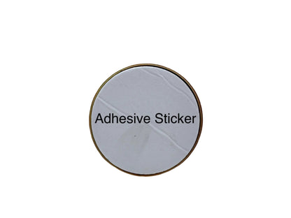 Saint Benedict crucifix bottom view round adhesive sticker with text on a white background