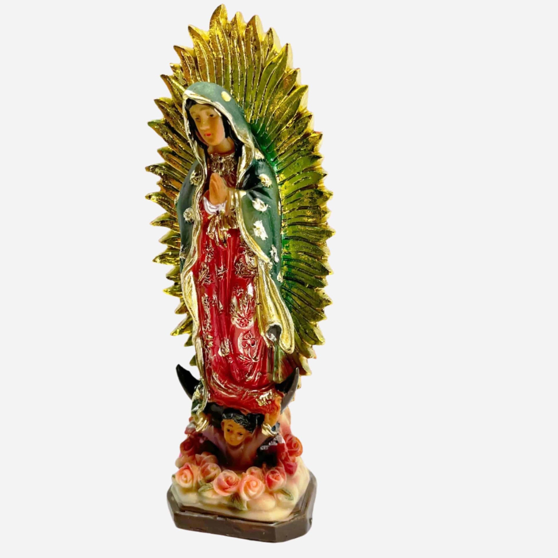 5 inch Our Lady of Guadalupe statue front view lightweight resin Catholic figurine