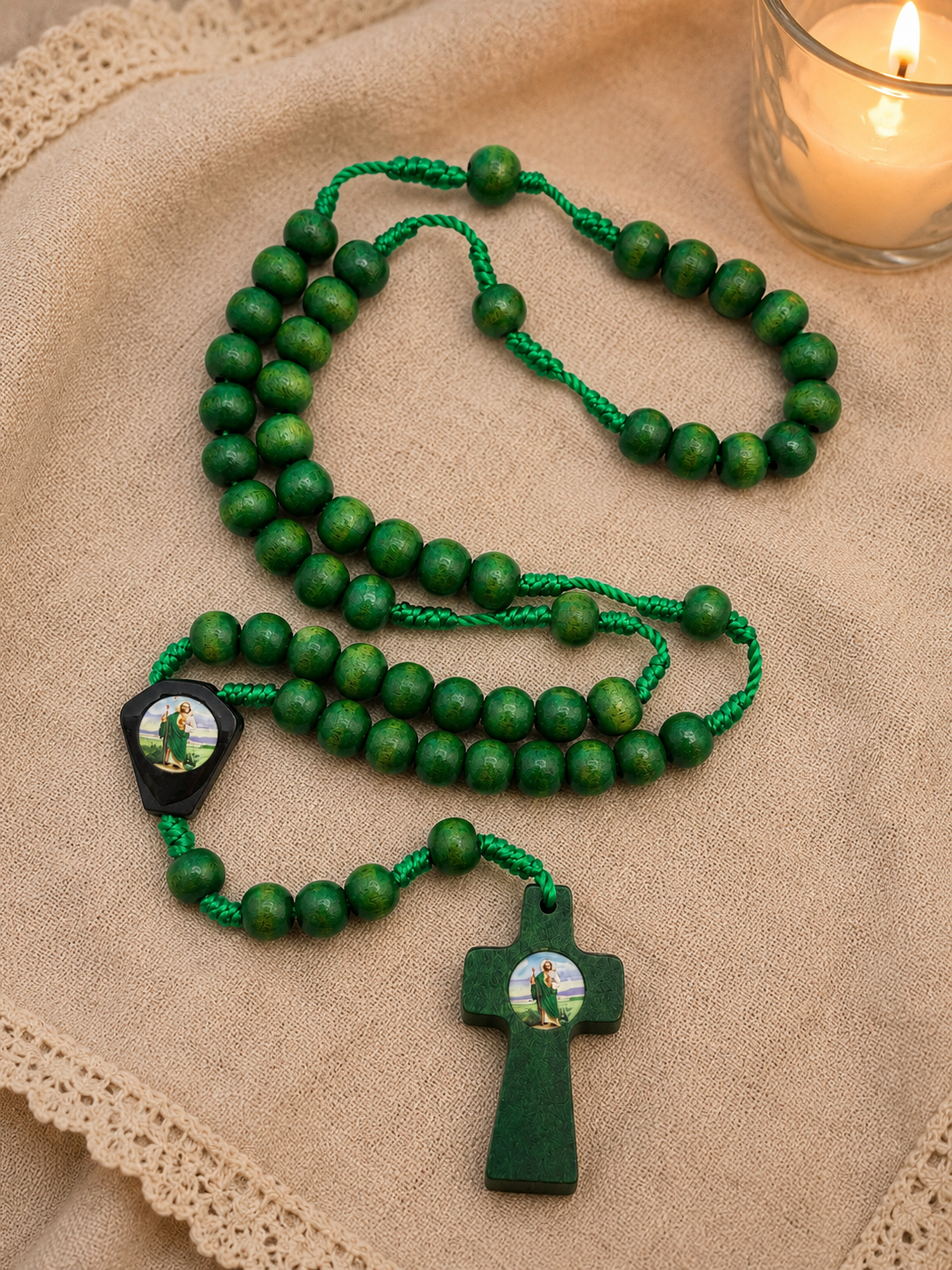 Green St. Jude Wooden Rosary