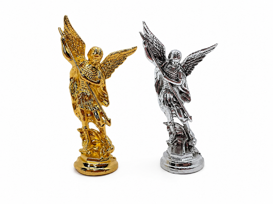 Saint Michael Dashboard Figurine | 3” Silver or Gold Catholic Car Figurine with Adhesive Base