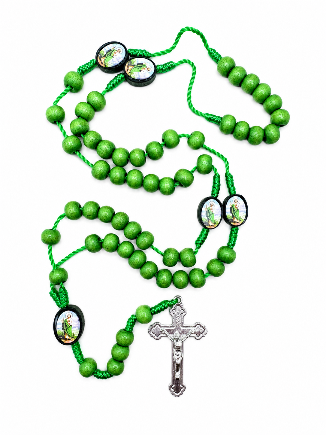 Green St Jude Wooden Rosary with St. Benedict Crucifix