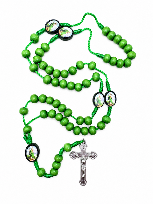 Green St Jude Wooden Rosary with St. Benedict Crucifix