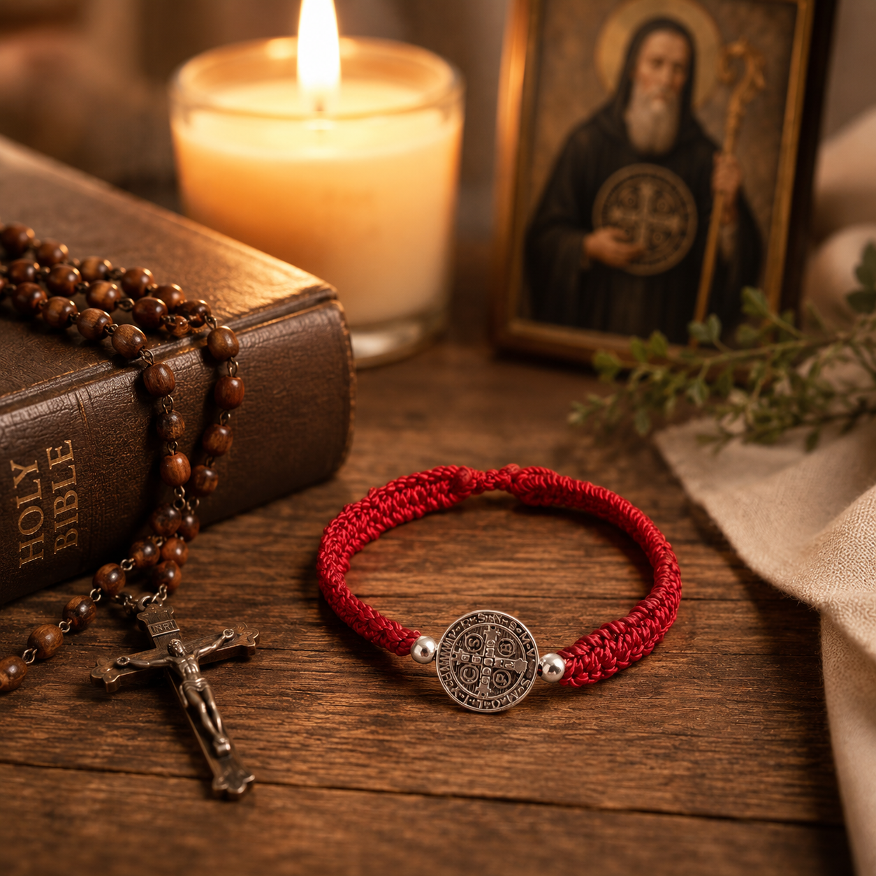 Red St. Benedict Bracelet with Silver Bead Accents