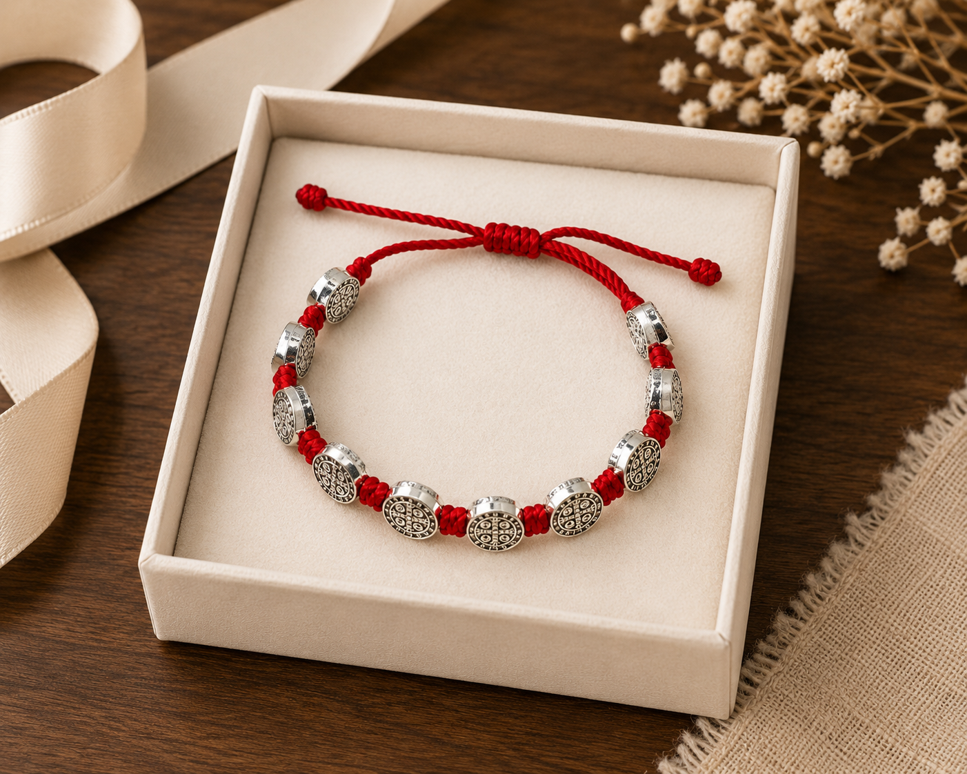 St. Benedict 10 Medal Red Cord Bracelet
