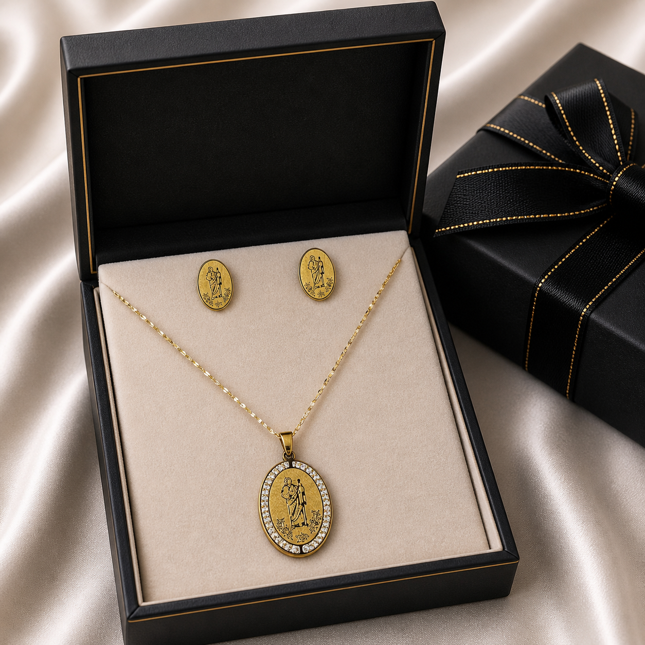 St Jude Necklace with Earrings Stainless Steel  Jewelry Set