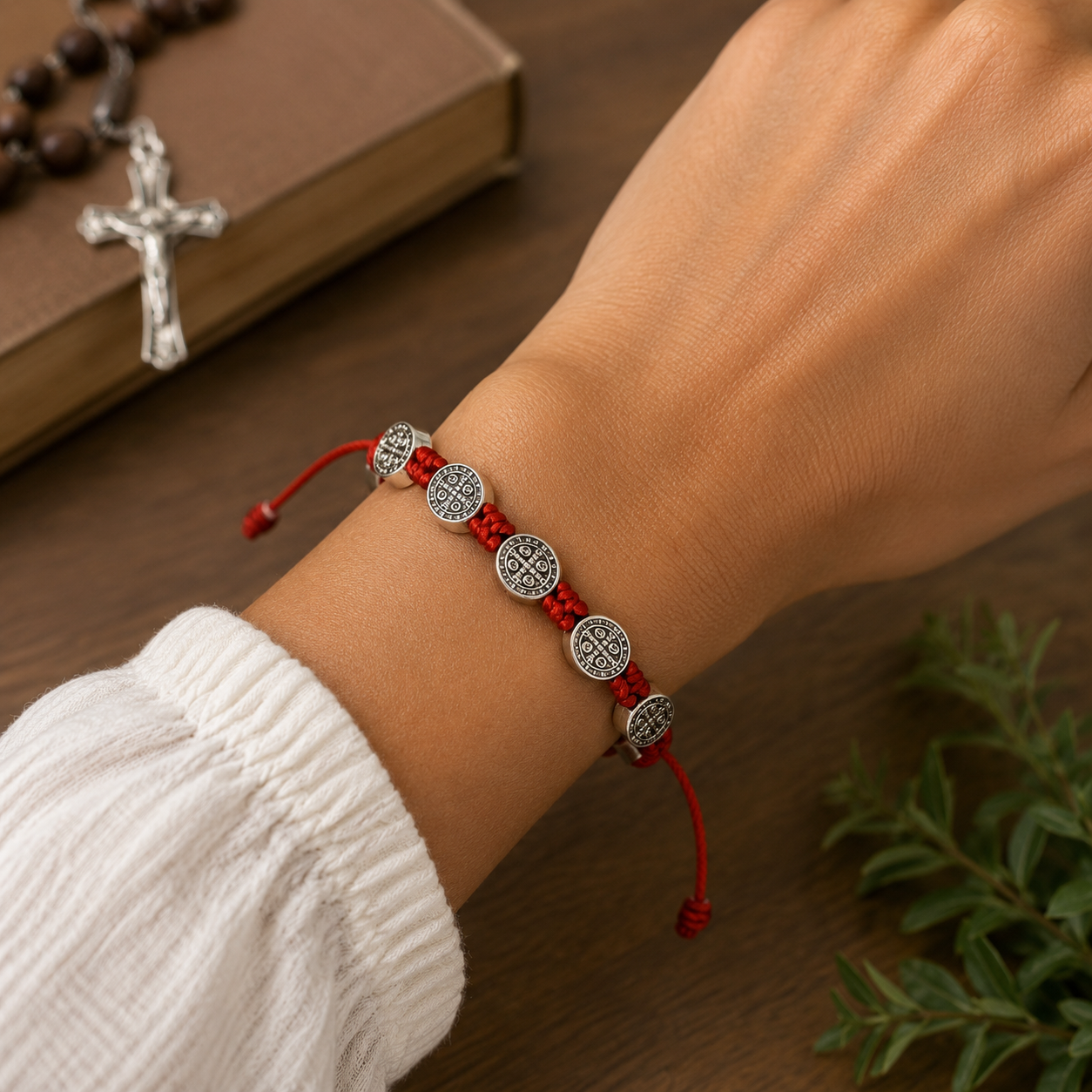 St. Benedict 10 Medal Red Cord Bracelet