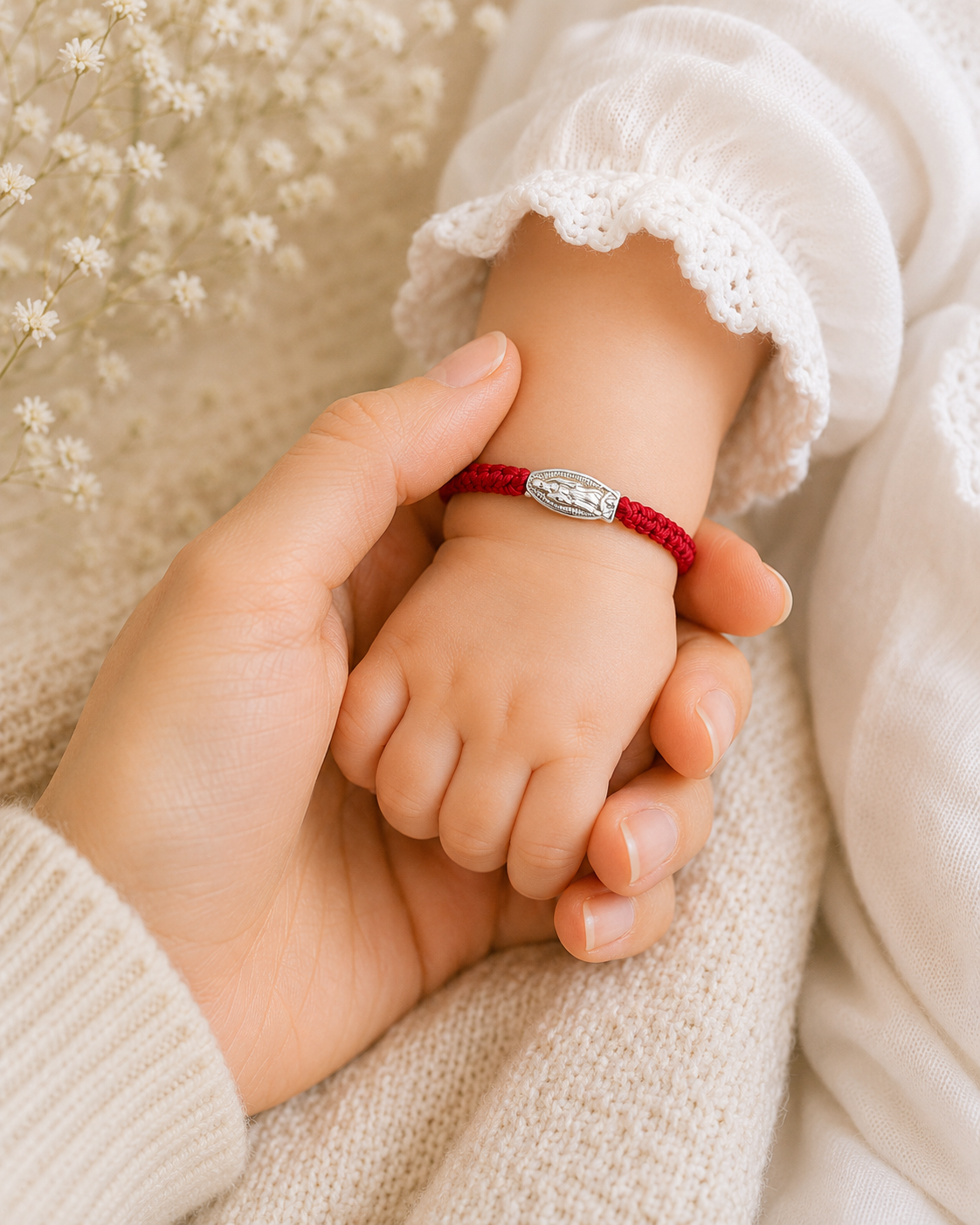 Our Lady of Guadalupe Baby Bracelet – Adjustable Red Catholic Infant Bracelet