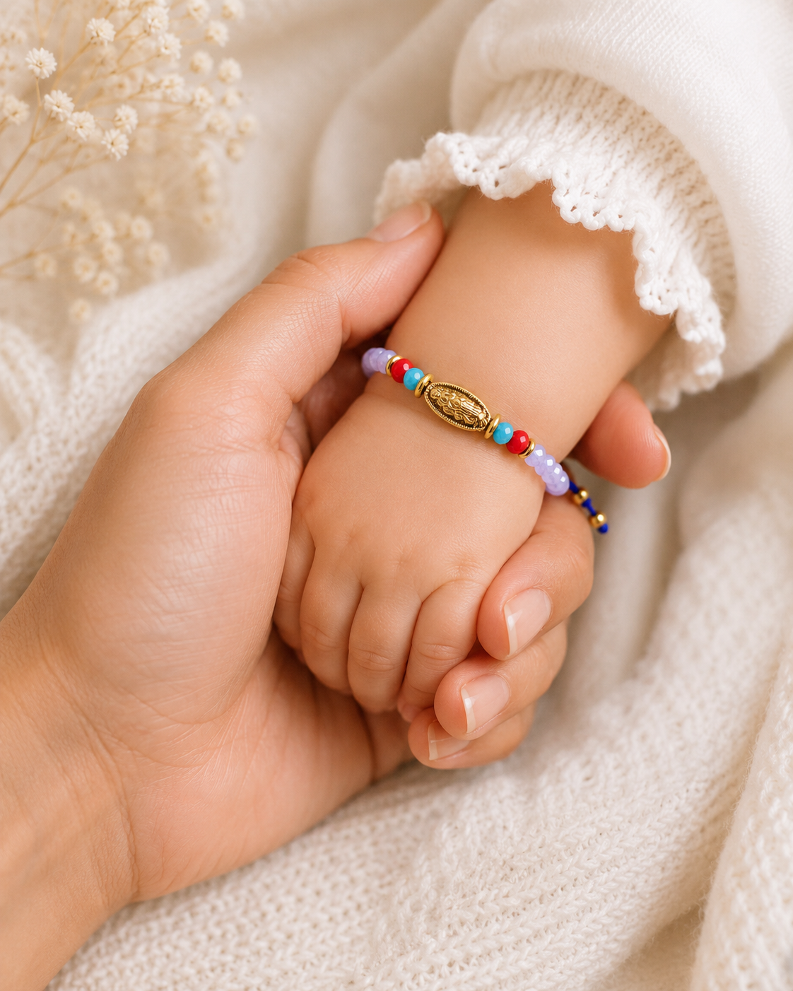Purple Beaded Guadalupe Baby Bracelet – Adjustable Catholic Infant Gift