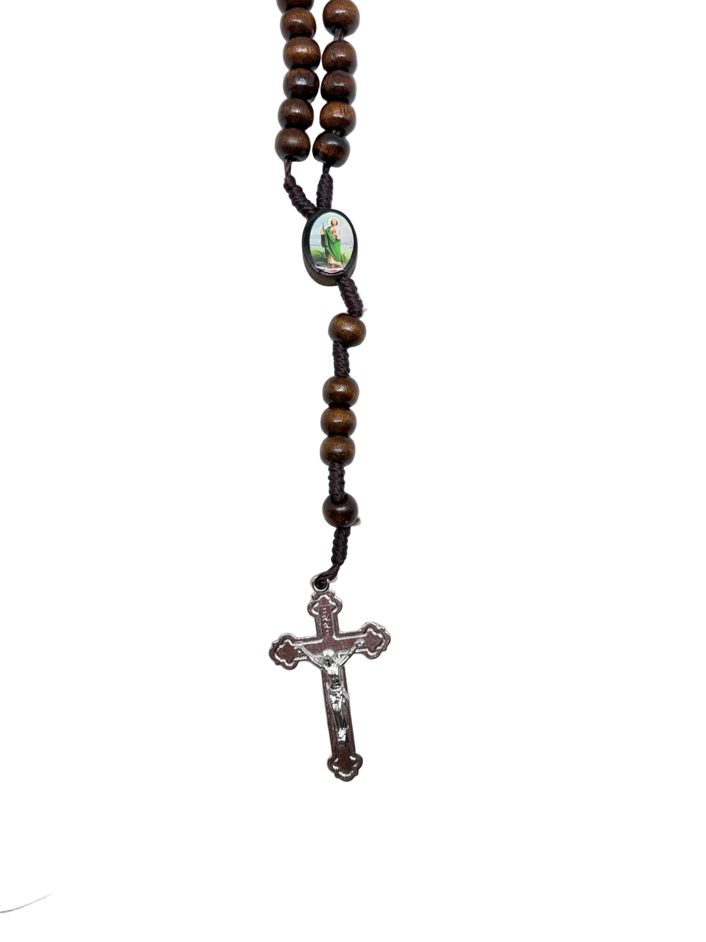 Brown St Jude  Wood Rosary with St. Benedict Crucifix