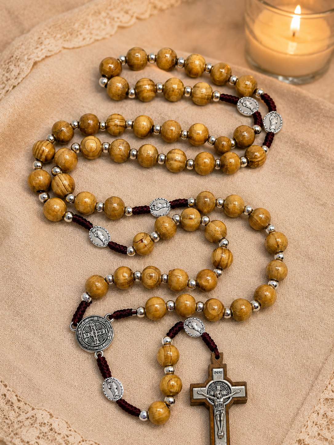 Beige St. Jude & St. Benedict Medal Rosary