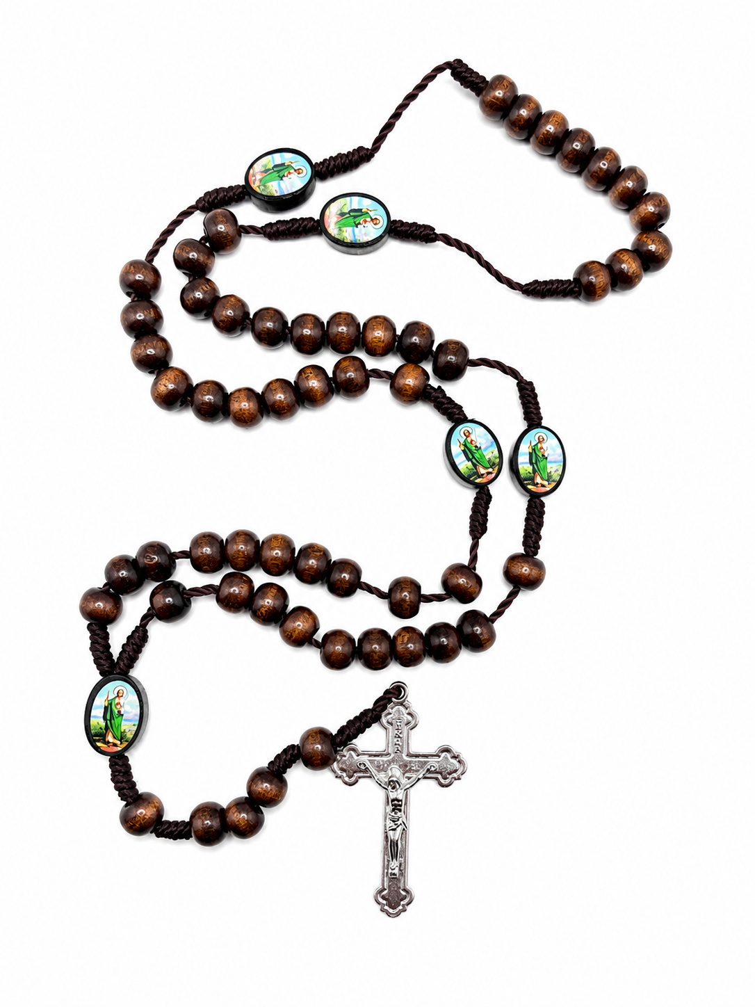 Brown St Jude  Wood Rosary with St. Benedict Crucifix