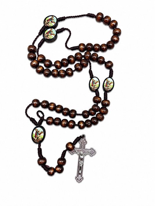 St. Michael the Archangel Wooden Rosary – Brown Beads & Silver Crucifix