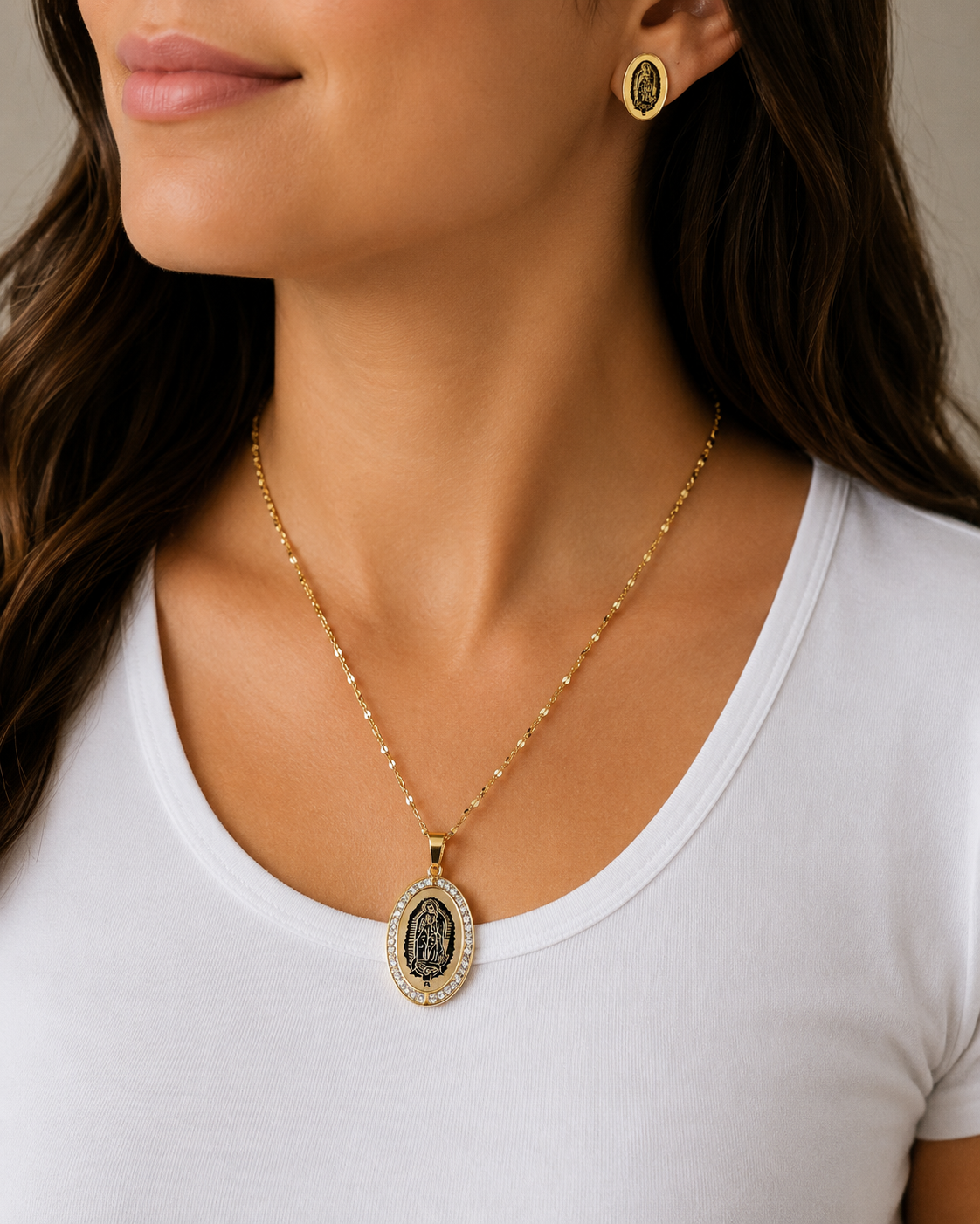 Our Lady of Guadalupe Necklace Set With Earings