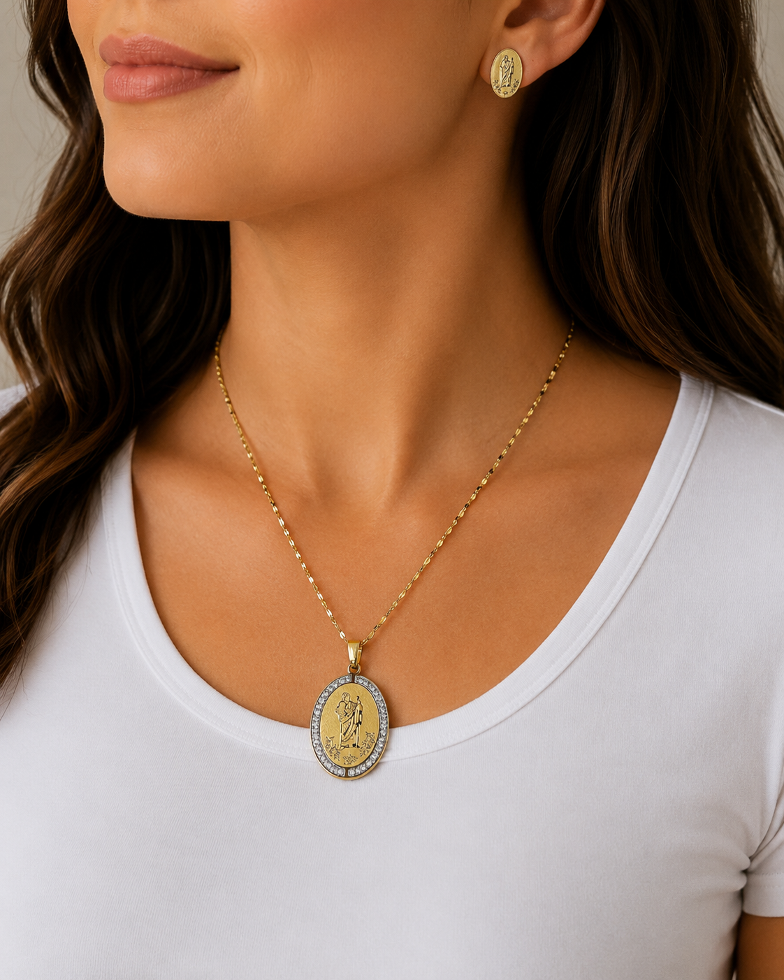 St Jude Necklace with Earrings Stainless Steel  Jewelry Set