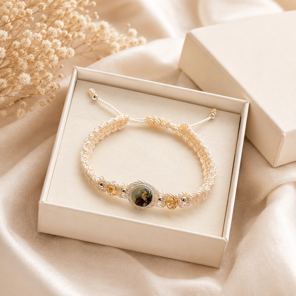 Beige St. Benedict Bracelet with Crystal Beads