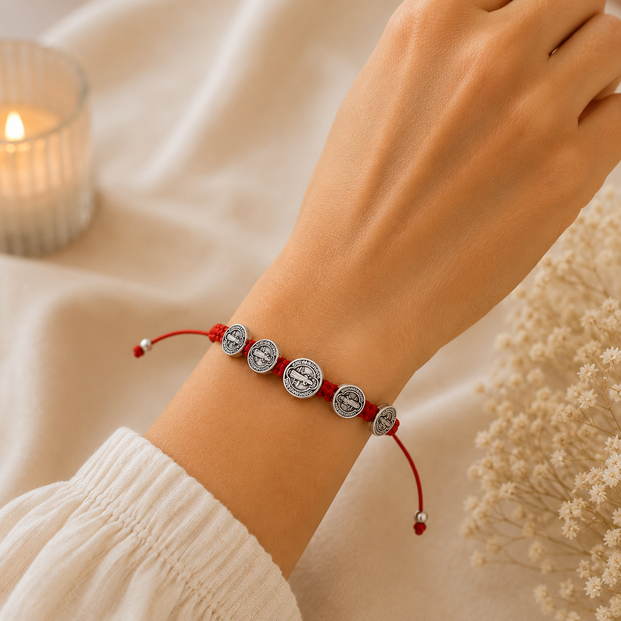 Red St. Benedict Bracelet with 5 Silver Medals