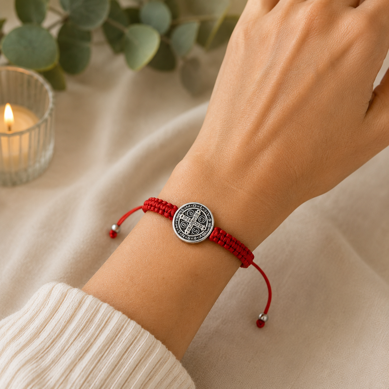 Red St. Benedict Bracelet with Single Medal