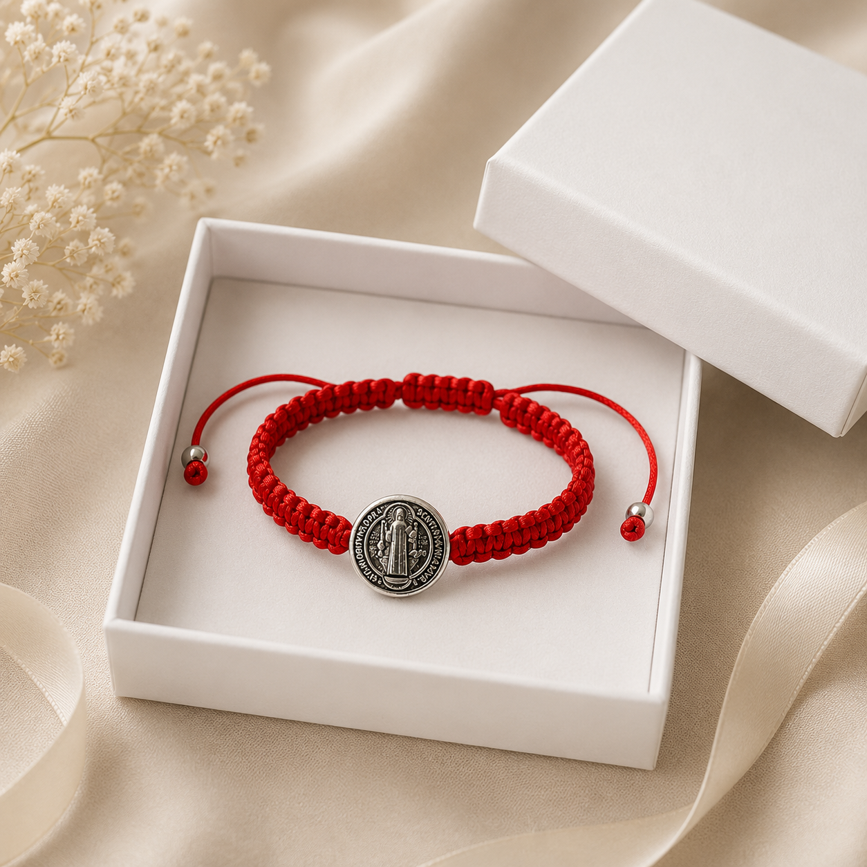 Red St. Benedict Bracelet with Single Medal