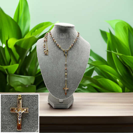 Guadalupe Tri-Color Gold Plated Rosary Style 1154 - The Divine Catholic Store