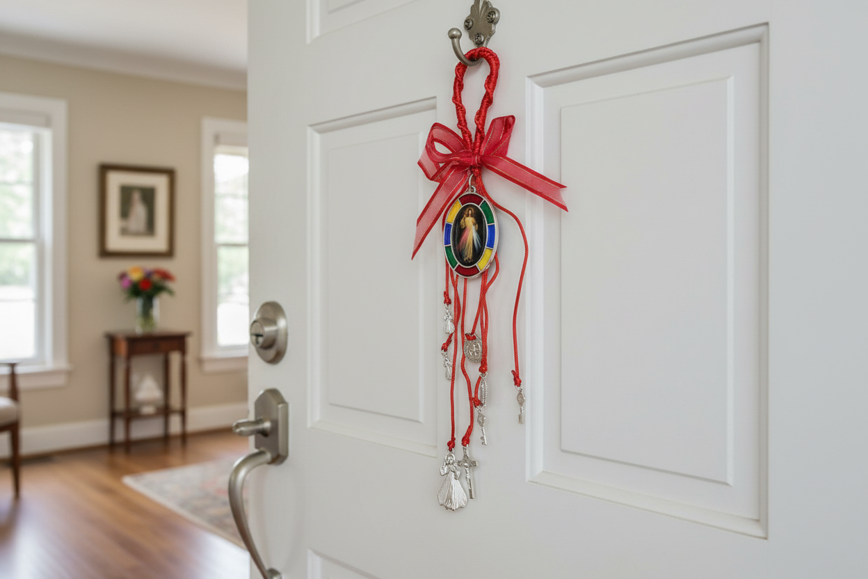 Catholic Divine Mercy wall or door hanger displayed in home entryway