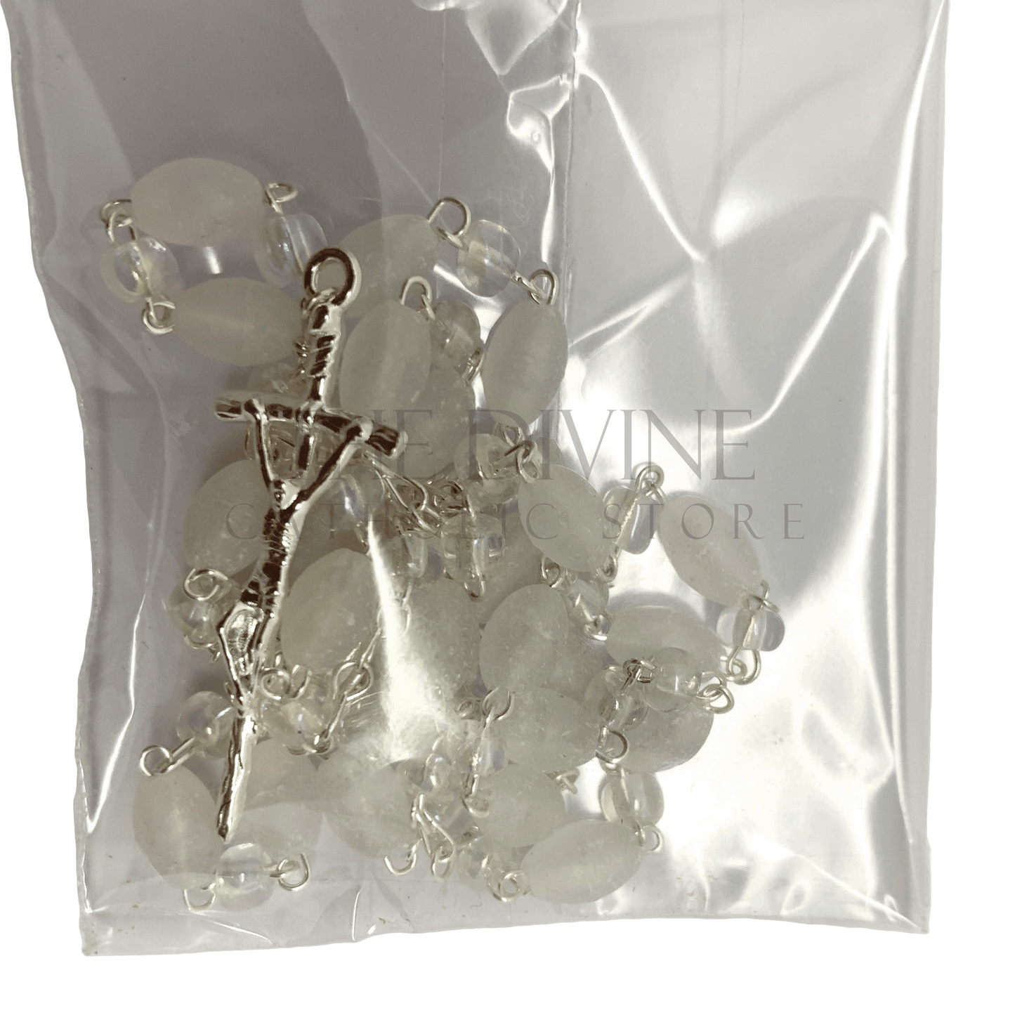 Crystal rosary from 5 piece ivory Catholic baptism candle set style 56 christening gift
