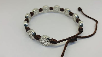 St Benedict 10 Medal Bracelet Brown
