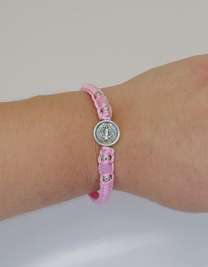 Pink St. Benedict Bracelet – Adjustable Beaded Bracelet for Women