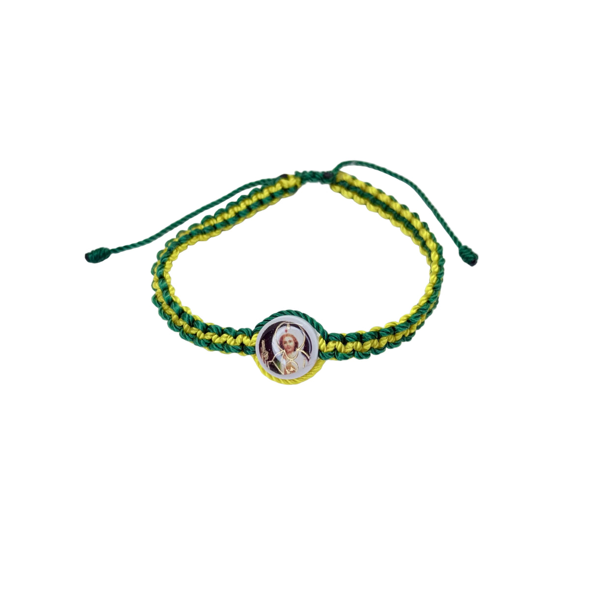 St Jude bracelet green and yellow with round saint charm adjustable Catholic bracelet
