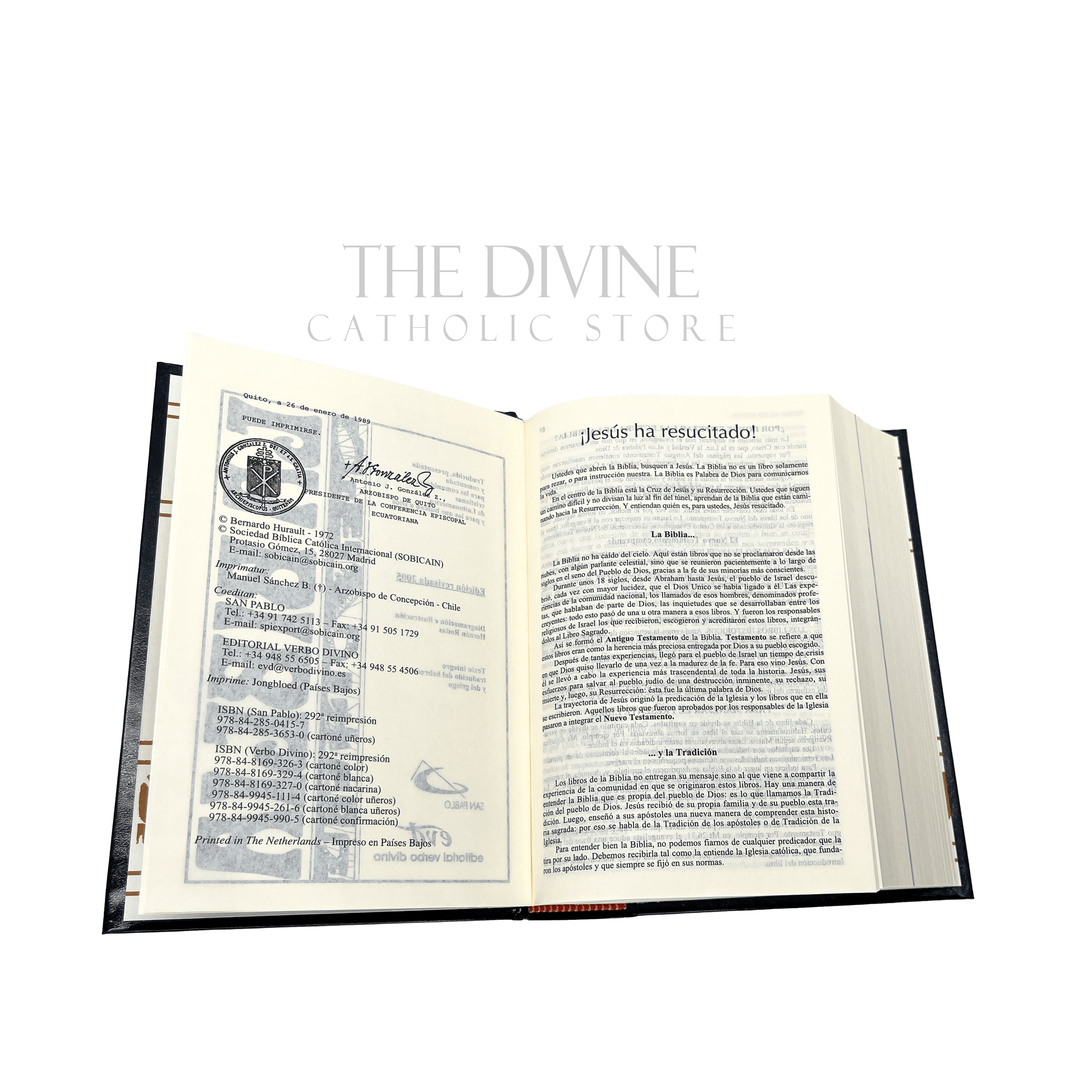 Compact green La Biblia Latinoamericana with index, perfect for travel and daily devotion, opened to 2nd page with publishing information.