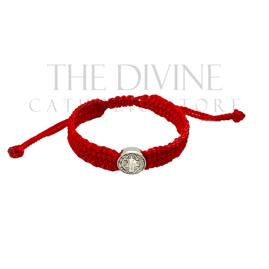 Red Threaded St. Benedict Bracelet with Silver Charm