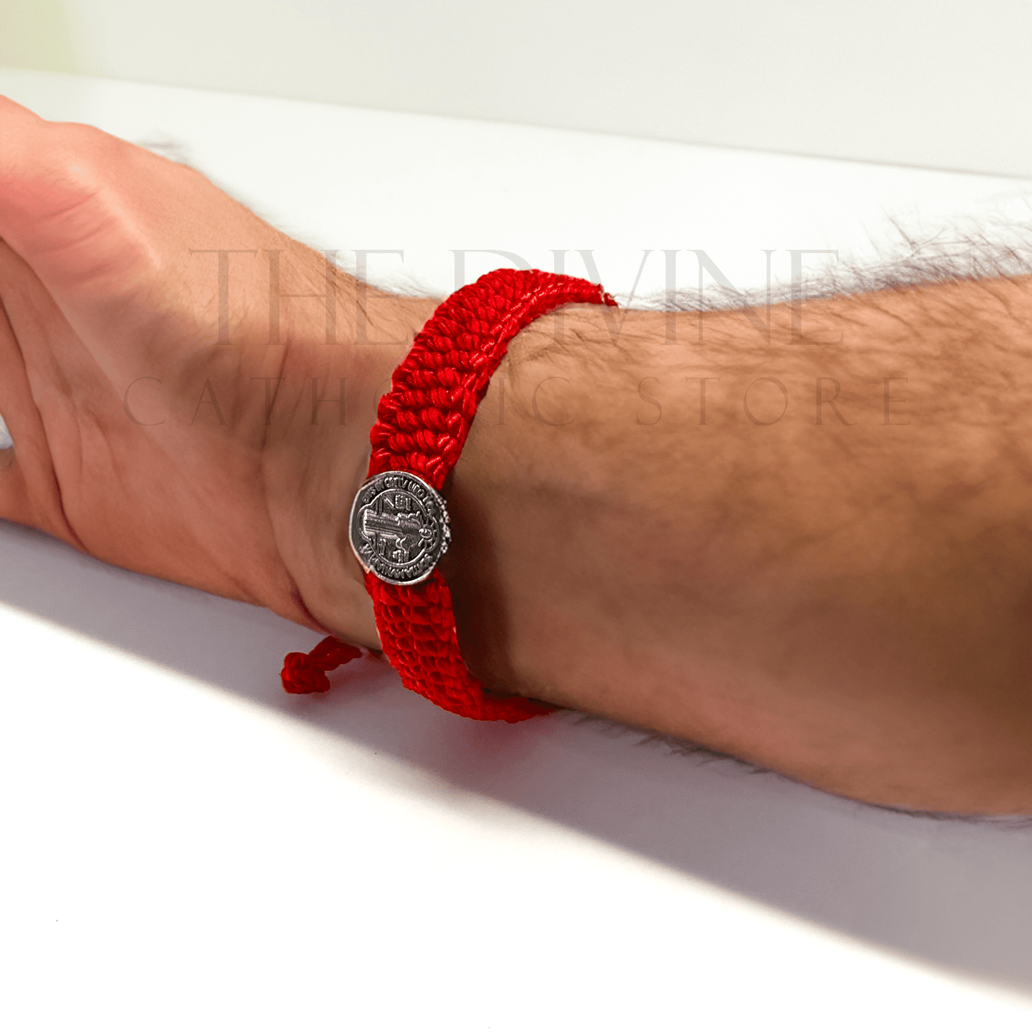 Red Threaded St. Benedict Bracelet with Silver Charm