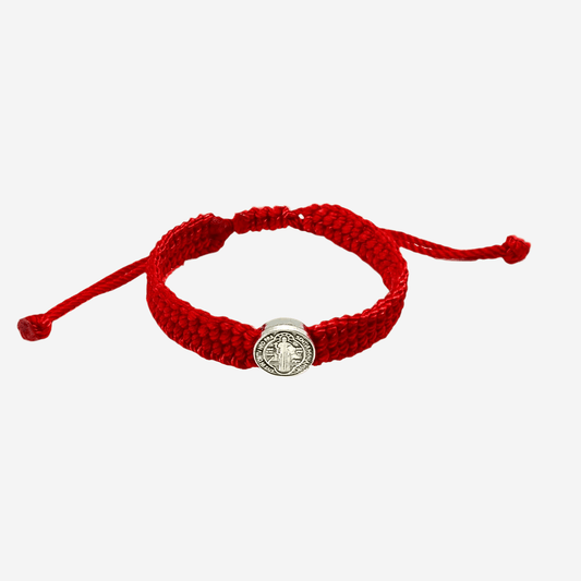 Red Threaded St. Benedict Bracelet with Silver Charm