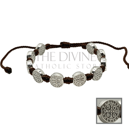 St Benedict 10 Medal Bracelet Brown