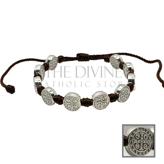 St Benedict 10 Medal Bracelet Brown