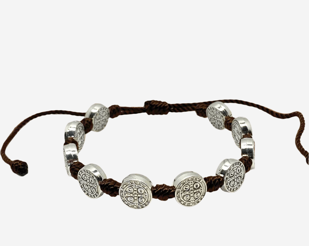 St Benedict 10 Medal Bracelet Brown