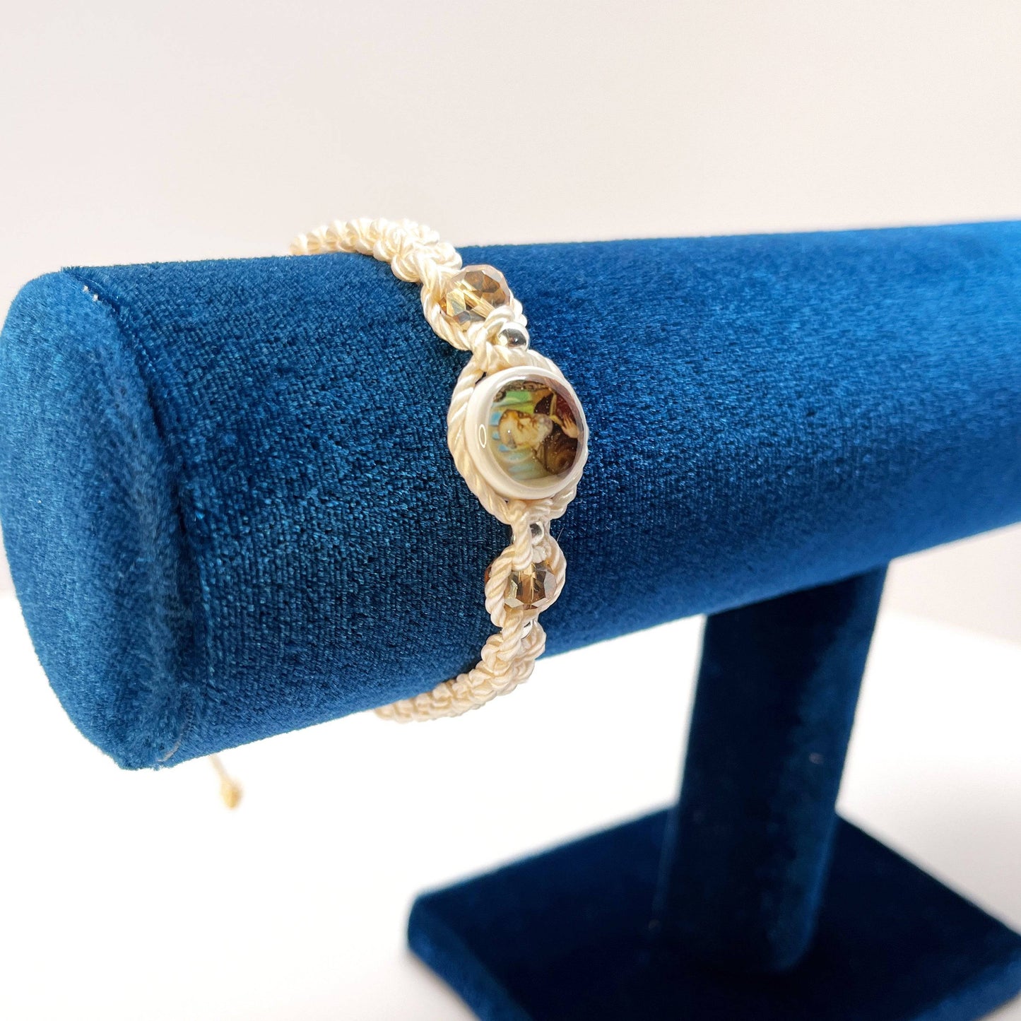 Beige St. Benedict Bracelet with Crystal Beads