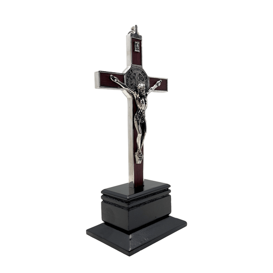 Crucifix St Benedict with Wooden Base 9  Inches