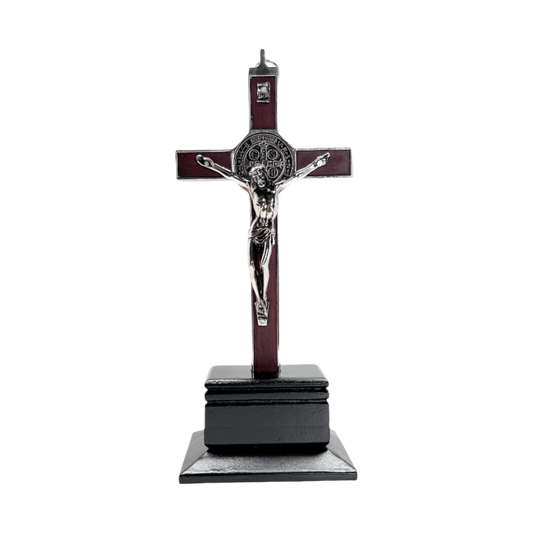 Crucifix St Benedict with Wooden Base 9  Inches